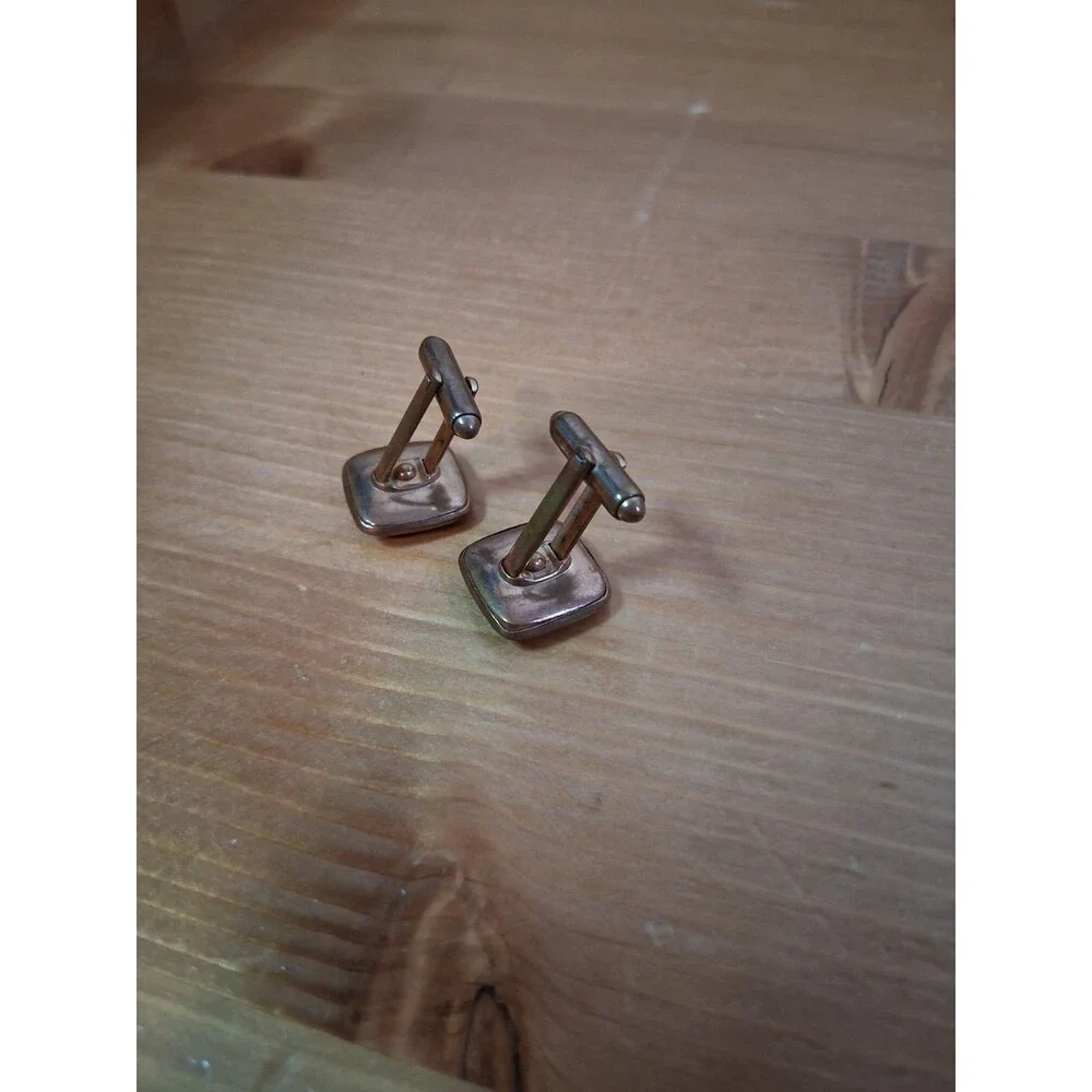 Vintage Blue Stone Inlay Cufflinks Square Gold Stripe 1